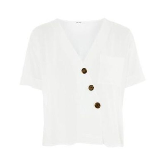 NEW Topshop Asymmetric Button Down Wrap Shirt / Top - White - Picture 2 of 6